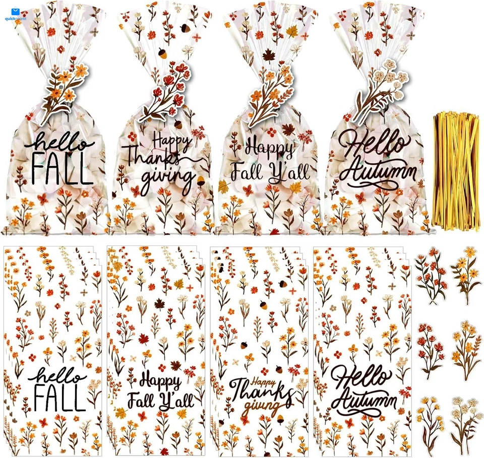 Bolsas de golosinas de celofán de otoño JOICEE 120 PIEZAS, 1 unidad (paquete de 120), marrón  Foto 1 de 4