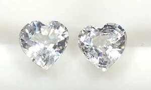 NATURAL WHITE ZIRCON HEART PAIR 4.03 Cts BEAUTIFUL LOVELY LUSTER LOOSE STONE - Picture 1 of 4