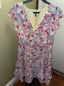 NWT Womens BCBG Paris Flower Print Ruffle Chiffon Dress Size Large 12-14 - Picture 1 of 12