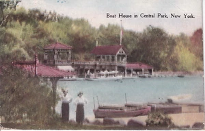 Boat House On The Lake Central Park New York City People Standing On Beach 1921 - Picture 1 of 2
