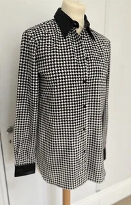 Ralph Lauren Black & White Houndstooth Blouse Faux Leather Collar Size XS SMALL - Picture 1 of 12
