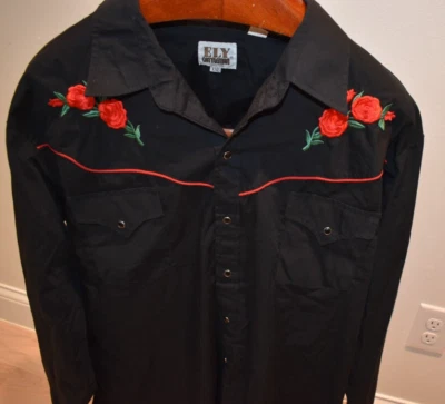 Camisa a Presión Ely Cattleman COWBOY Negra Roja Rosas MANGA LARGA Perla XXL Foto 1 de 4