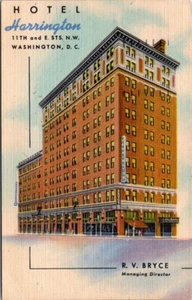 Washington DC Hotel Harrington RV Bryce Director 1950s Linen postcard CP2 - Picture 1 of 2