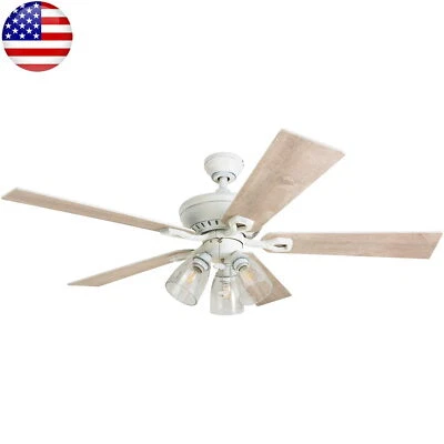 Ventilador de techo LED blanco envejecido 52 pulgadas cadenas de tracción flujo de aire inverso silencioso Foto 1 de 4