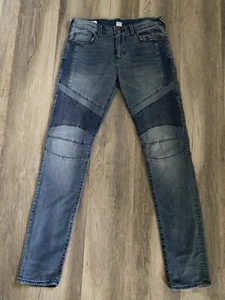 True Religion Rocco Moto No Flap Relaxed Skinny Stretch Jeans Mens 30X34/$219 - Picture 1 of 7