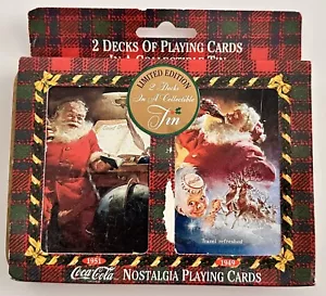 1997 Coca Cola Christmas 2 Decks Playing Cards in Tin Nostalgic Santa - Picture 1 of 2