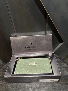 kate spade Kenzie Boxed Glitter Large Slim Cardholder Wallet Seawater Green NIB - Picture 1 of 4