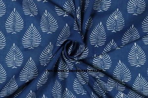Indigo Blue Sanganeri Running Hand Block Print Pure Cotton Fabric By Yard Indian - Foto 1 di 3
