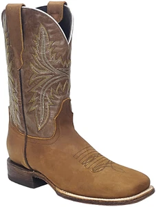 Men Genuine Leather Austin Western Wide Square Toe Honey Boots Handcrafted - Picture 1 of 7