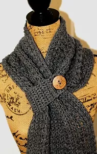 Beautiful Handmade Charcoal Grey Keyhole Fringed Scarf, Women's Teens Girls - Picture 1 of 5