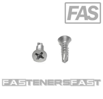 FAS (100) 6x1/2 Stainless Steel Phillips Flat Head Self Drilling Tapping TEK Screws