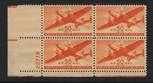 1946 Transport Plane Sc C31 50c Airmail MNH plate block Durland CV $60 - Picture 1 of 1