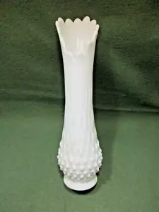 Fenton White Footed Hobnail Milk Glass Stretched, Swung 12-Finger Vase, 11.5" - Picture 1 of 10