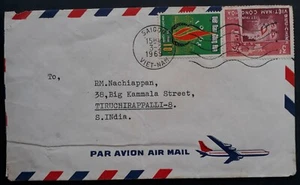 1969 Vietnam Airmail Cover ties 2 stamps cancelled Saigon to India - Picture 1 of 2