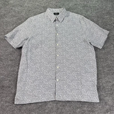 Theory Shirt Mens XL White Blue All Over T Print 100% Linen Short Sleeve Button - Image 1 of 4