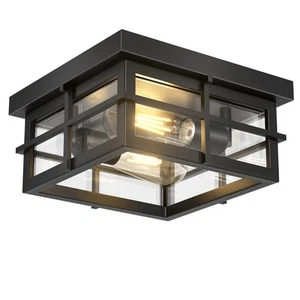 Modern Outdoor Ceiling Light Fixtures, 2-Light Black Flush Mount Light Fixtur... - Picture 1 of 8