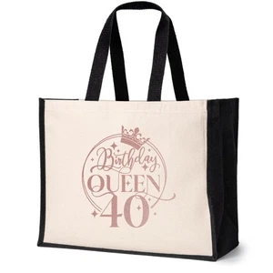 Birthday Queen 40 Tote Jute Bag 40th Birthday Gift Idea Canvas Shopper - Picture 1 of 6