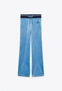 Zara High Waist Embroidered Velvet Trousers/Joggers - Supersoft - Blue - Small - Picture 1 of 3