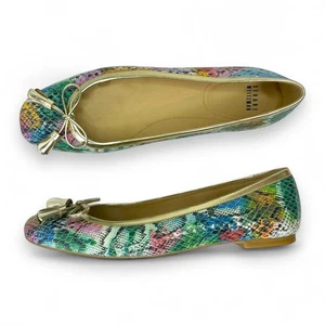 Stuart Weitzman Women's Snakeskin Ballet Flats 11 Gold Multicolored Bow Tassel - Picture 1 of 10