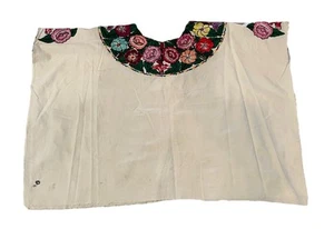 Vintage Huipil Guatemala Hand Woven Shirt Embroidered Flowers - Picture 1 of 5