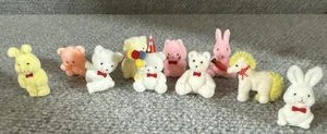 10 Stück Vintage beflockte Mini Tiere Taiwan 80er Bär Hase Pferd Kawaii Deko - Bild 1 von 9