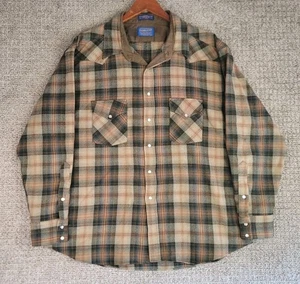 Pendleton Canyon Shirt Vintage Mens Brown Plaid Western Wool XXL Pearl Snap - Picture 1 of 10