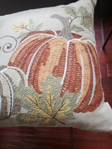 Loving Kindness Autumn/Fall Holiday Pillow. Pumpkin Pillow EMBROIDERED LOOK - Picture 1 of 6