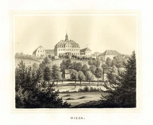 Rittergut Wiesa Thermalbad Wiesenbad Erzgebirge Sachsen Litho Poenicke 1860 - Bild 1 von 1