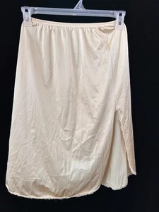 MG vintage half slip size S lace trim 26" long beige elastic 2 slit nylon antron - Picture 1 of 4