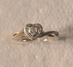 JWBR Sterling Silver Diamond Heart Anniversary Engagement Ring Size 9 Preowned - Picture 1 of 8