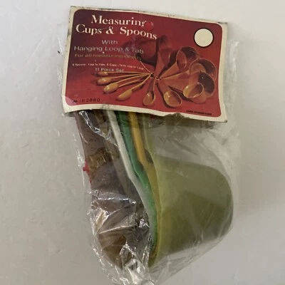 Vintage Hong Kong Measuring Cups and Spoons Set Green Red Yellow White - Image 1 of 4