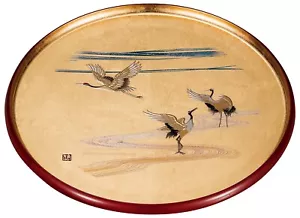 Obon Japanese Urushi tray Elegant crane gold Yamanaka lacquerware Japan - Picture 1 of 2