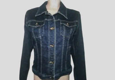 Vtg Ralph Lauren Jean Jacket XL Fitted Pocket Dark Stretch Classic Streetwear - Image 1 of 4