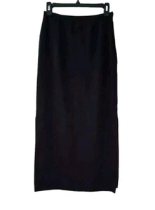 Madison Studio Womens Size 4 Stretch Linen Blend Skirt Long Black Side Slits - Picture 1 of 5