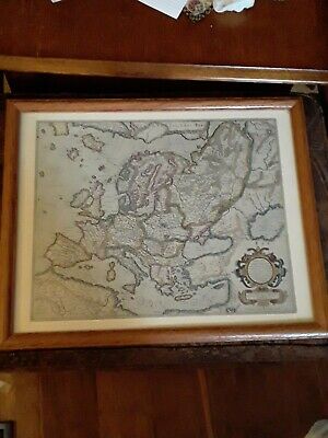 Vintage Framed Map Of Europe From Mercator Hondius Atlas, 1663 Penn Prints Map • 51.75$