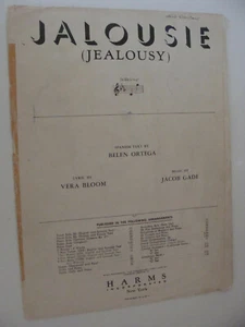 Jalousie / Jealousy in Eb Jacob Gade Vera Bloom (English) Belen Ortega (Spanish) - Picture 1 of 1