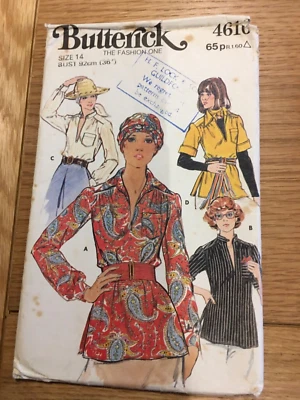 1976 ORIGINAL BUTTERICK SEWING  PATTERN 4616 blouse & scarf size 14CUT FREE  P&P - Image 1 of 3