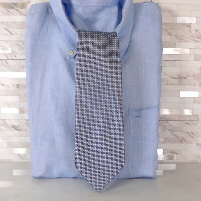 Corbata de cuello Leimie Edward para hombre azul blanca lisa de lujo moderna clásica formal novio Foto 1 de 4