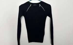 INC International Concepts Women Black Zipper-Detail Raglan Sleeve Sweater Sz Sm - Picture 1 of 9