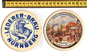 NÜRNBERG LEDERER BRÄU 1. EISENBAHNGUT 2 FÄSSER  BIERDECKEL - 1960er JAHRE - Picture 1 of 2