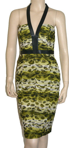 ABITO DA DONNA BURBERRY PRORSUM RUNWAY NUOVO CON ETICHETTE $2595 SETA E PELLE TAGLIA US 8 EU 42