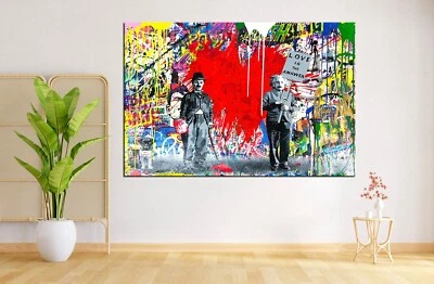 Бэнкси Эйнштейн Чаплин, любовь-это ответ, граффити холст искусства, уличное искусство печати - Изображение 1 из 4