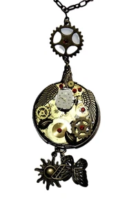 Handcrafted 24" Steampunk Pocket Watch Necklace with lots of CZ, Gift Box - Picture 1 of 2