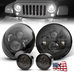 For Jeep Wrangler JK 2007-17 7" Round Led Headlight &Smoke Turn Signals Bubl - Picture 1 of 18