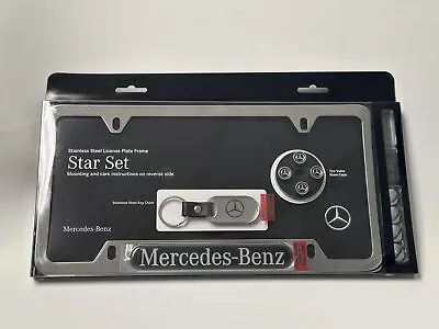 Genuine Mercedes Benz 3 Piece Gift Set Plate Frame Valve Stem Caps Key Chain NEW - Image 1 of 2
