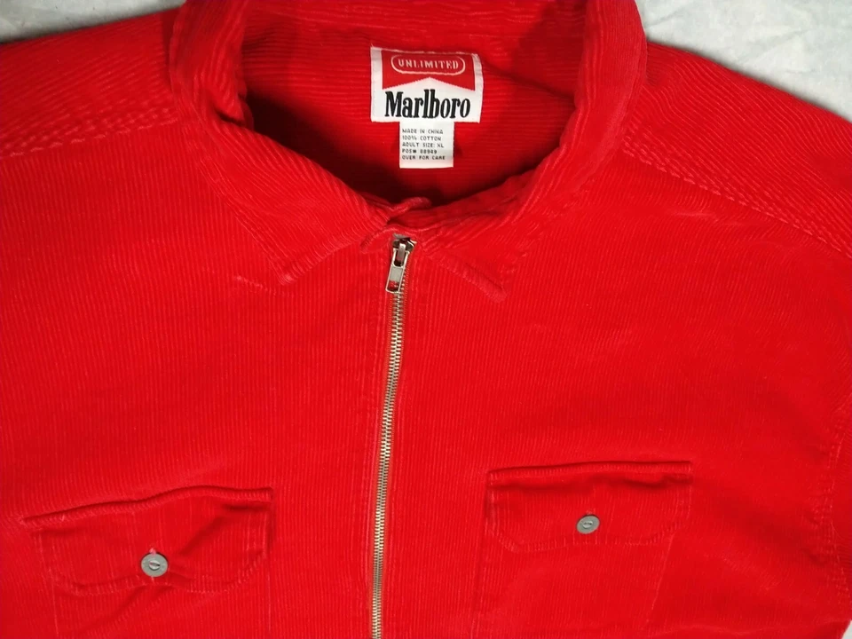 VTG Unlimited red Marlboro Men's size xl Zip Down Corduroy Shirt Jacket  - Image 1 of 4