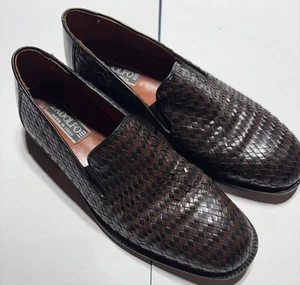 Adolfo, Made in Italy, Mens Loafers Size 9 M Brown and Black Woven Leather Dress - Picture 1 of 11