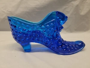 Fenton Blue Hobnail Glass Shoe #4362 - Picture 1 of 21
