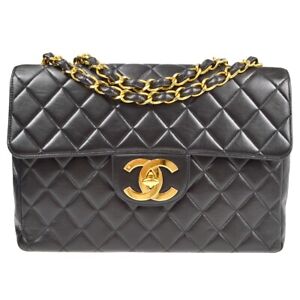 Chanel Black Lambskin Jumbo Classic Flap Bag  171248