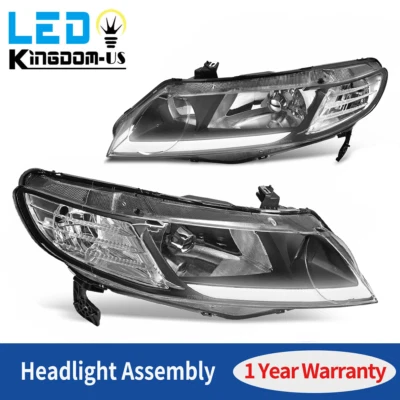 For 2006-2011 Honda Civic 4Dr Sedan LED DRL Headlights Assembly Black Headlamps - Image 1 of 4
